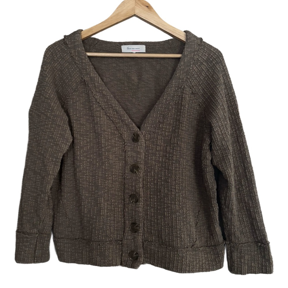 Two by Vince Camuto Woman’s Short Sage Olive Green Buttons Cardigan Measured XL